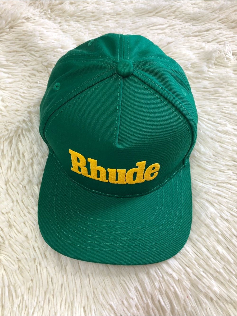 Rhude Green Baseball Cap with Yellow Logo Embroidery